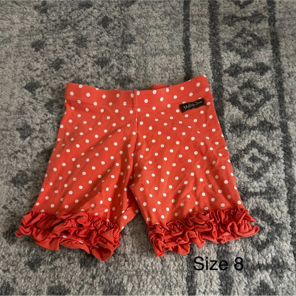 Matilda Jane Kids' Coral Polka Dot Ruffle Shorts
